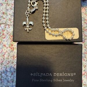 Silpada Silver Beaded anklet with Fleur-de-Lis Clasp